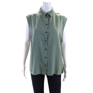 Lune Womens Chloe Sleeveless Twill Button Up Top Blouse Sea Spray Green Size XS